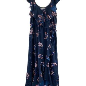Indulge Midnight Blue Asymmetrical Hem Floral‎ Dress Sz 2X